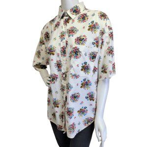 Vtg 90s Columbia Womens L Cotton Button Up Gardening Floral Print Grannycore